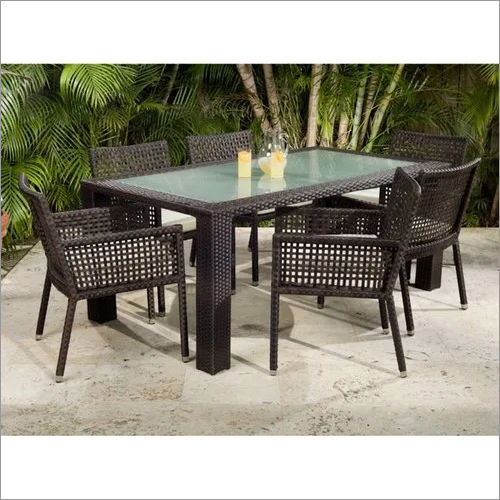 Outdoor Rectangular Table Wicker Dining Set No Assembly Required