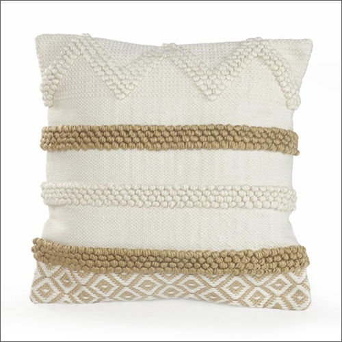 Off White Embroidered Handwoven Cushion