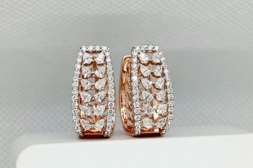 Rose Gold Natural Diamond Round And Pear Earrings