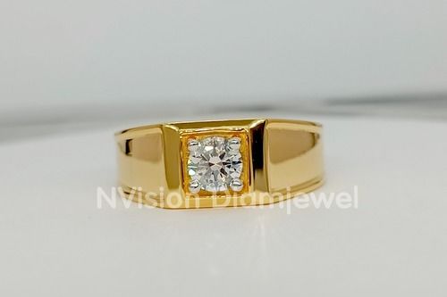 Round Natural Diamond Solitaries Yellow Gold Men'S Ring Diamond Carat Weight: 0.50 Carat