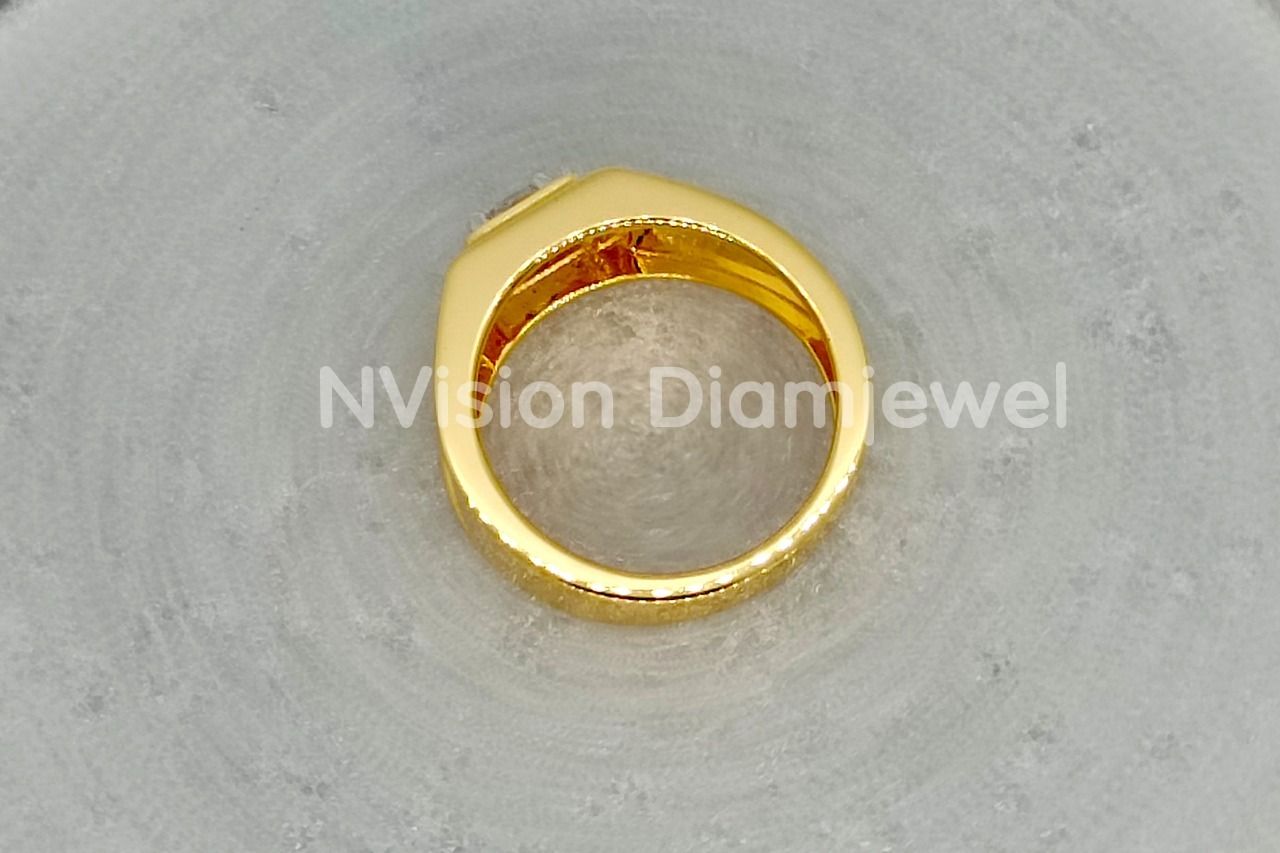 Round Natural Diamond Solitaries Yellow Gold Men's Ring