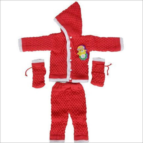 Baby Red Full Sleeves Woolen Wear Suit