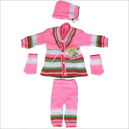 Washable Baby Pink Stripped Full Sleeves Woolen Wear Suit