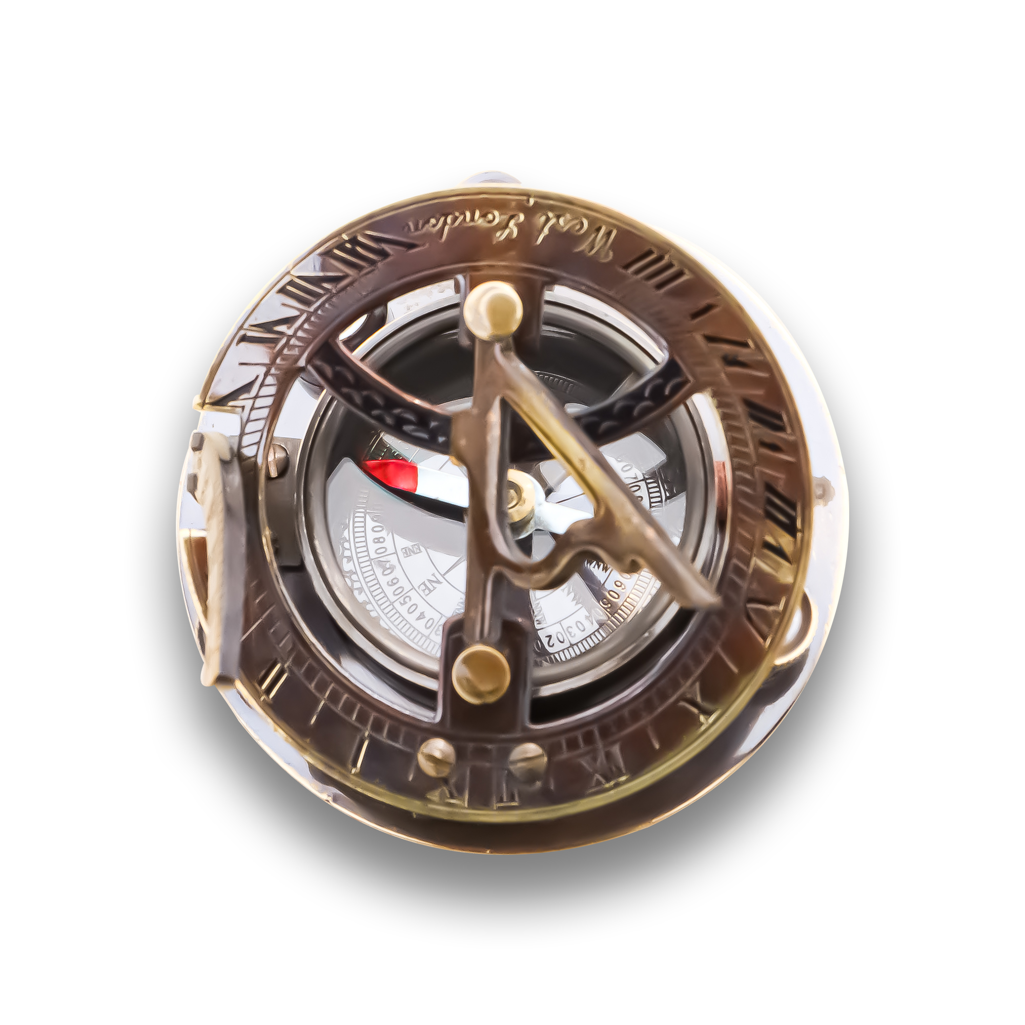 Antique Nautical Maritime Brass Push Button Pocket Sundial Compass