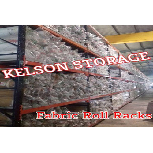 Orange-Blue Textile Fabric Roll Racks