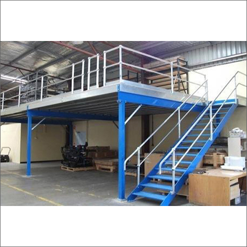 Heavy Duty Mezzanine Floor - Steel, Blue-White Color, Heavy Duty Design | Prefabricated Kit, Paint Coated Surface, High Durability