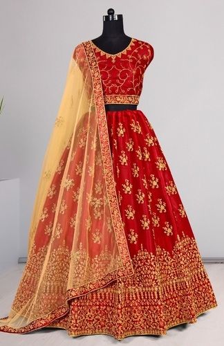 Exlclusive Fancy Designer Red Chickoo Lehenga Choli