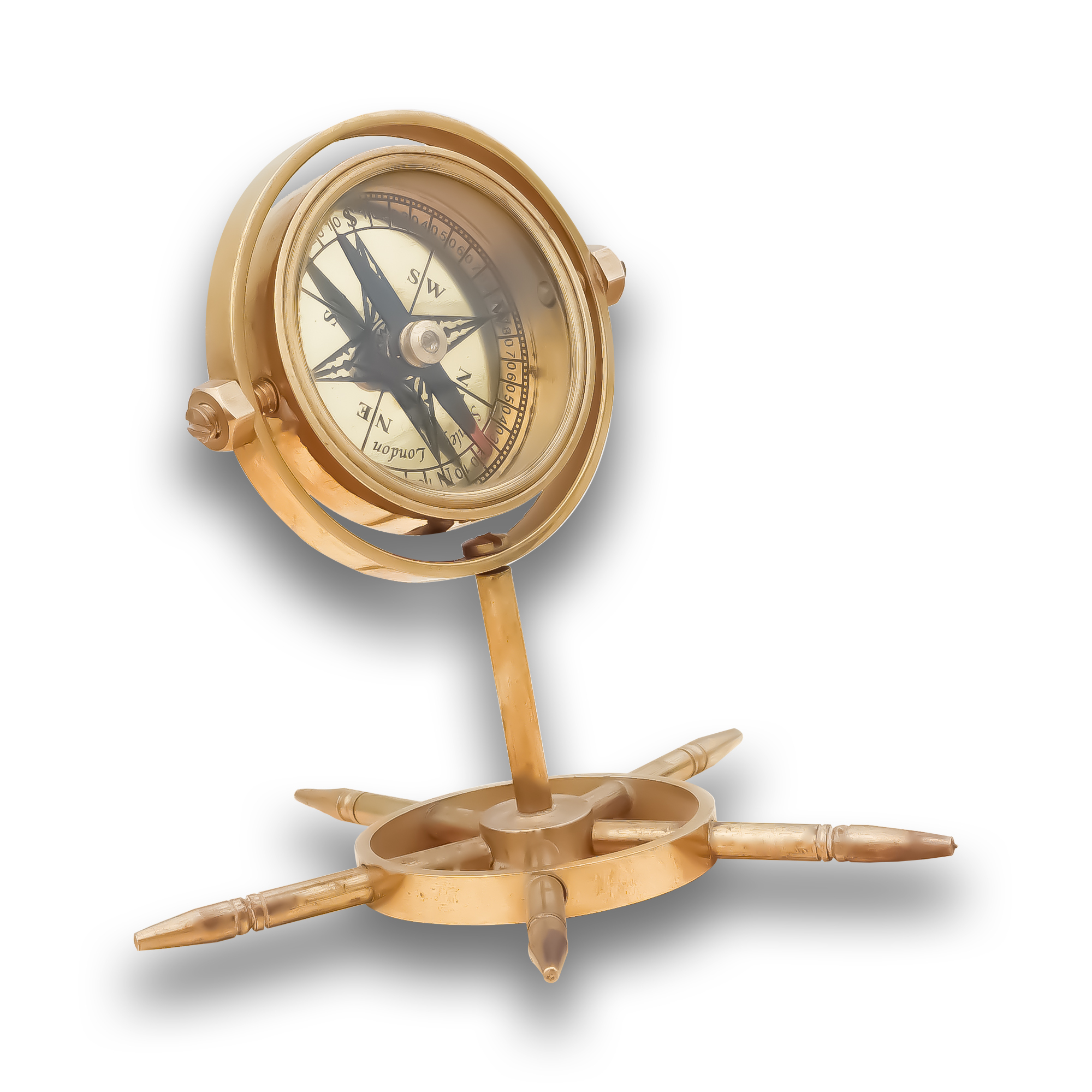 Brass Vintage Maritime Gimble Compass with wheel stand