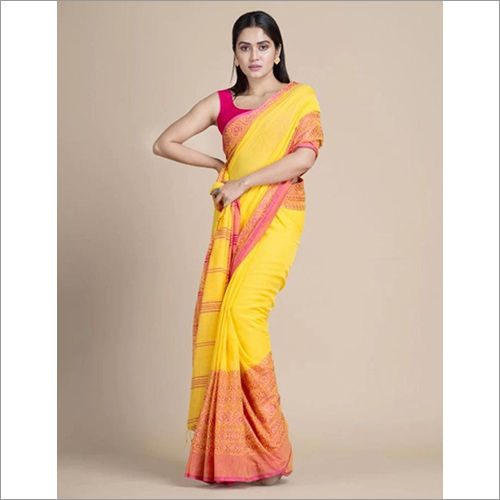 Multicolor Begumpuri Yellow Cotton Saree