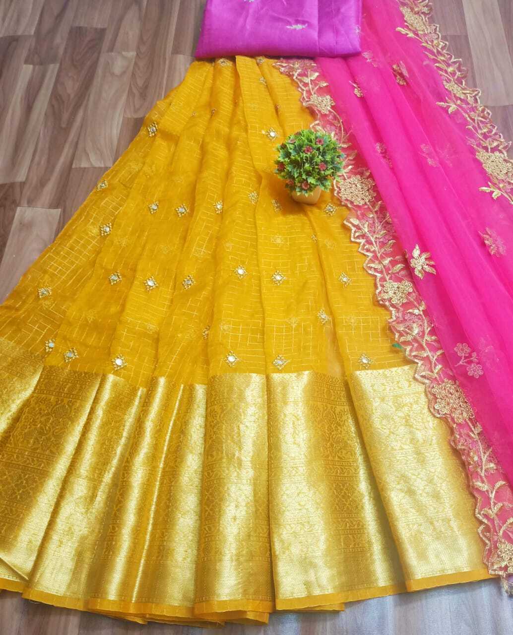 Kanchivaram cheks Zari lehnga