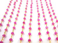 Hot Pink Faceted Rosary Beaded Chain Pink Gemstone Rondelle Faceted Wire Wrapped Rosary Chain