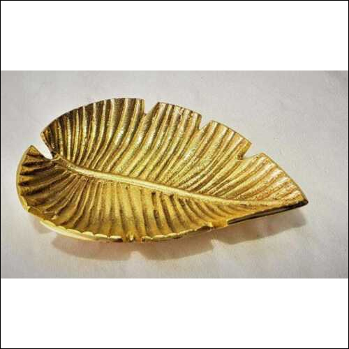 Golden Leaf Platter Aluminium Decorative For Table And Home Decor Showpiece