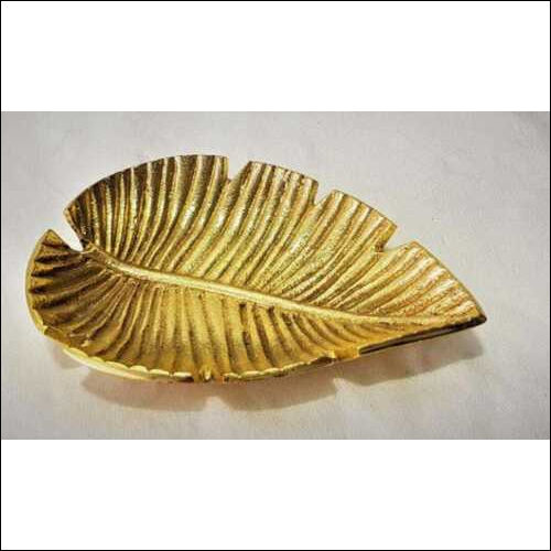 Golden Leaf Platter Aluminium Decorative For Table And Home Decor Showpiece - Material: Metal