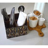 Marble Design Four Rack Wooden Cutlery Stand