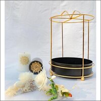 GIFTING BEST WISHES Round Metal Bow Basket Gift Hamper Cake Platter Black