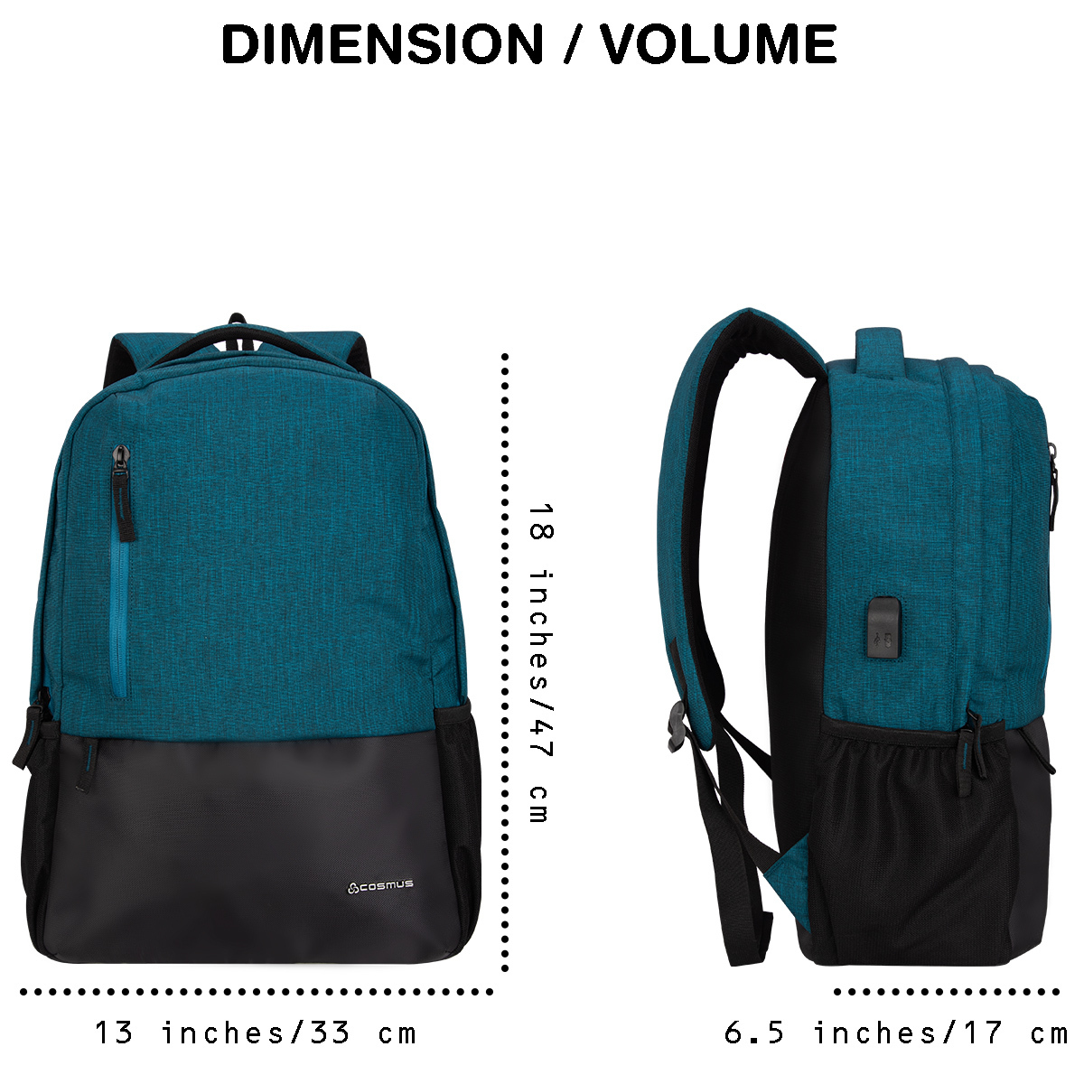 Cosmus Vogue Backpack with USB Charger Port T.Green