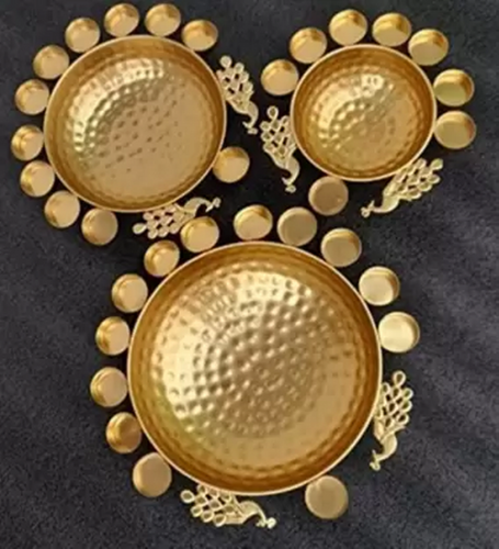 Designer Decorative Brass Urli Set Beautiful Handcrafted Bowl for Floating Flowers and Tea Light Candles Home Office and Table Decor Set of 3