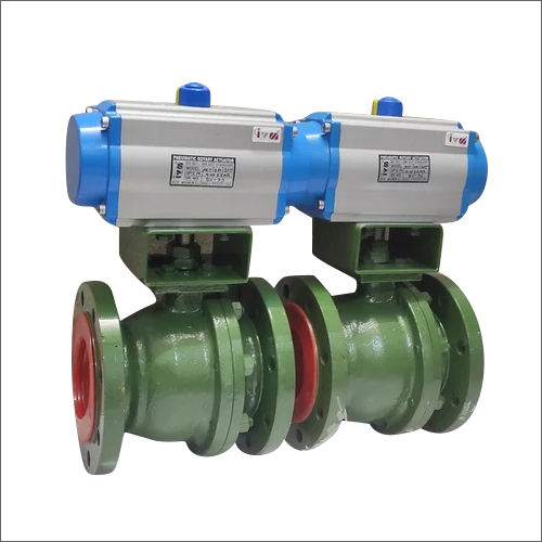 Pneumatic Actuator Operated Ball Valve - Medium Pressure, Different Sizes Available, Green Painted Finish | Industrial Use, Manual Power