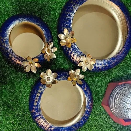 Pink Iron Decorative Round Metal Urli Set Of 3 For Home