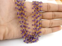 Amethyst Round Smooth 3mm Rosary Beaded Chain Gemstone Wire Wrapped Rosary Chain Natural Amethyst Gemstone Rosary Chain