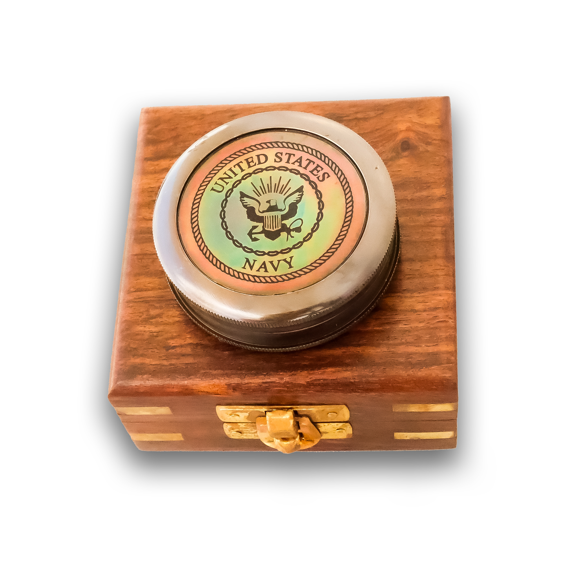 Antique Nautical Brass Lid Compass With wooden Box