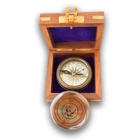 Antique Nautical Brass Lid Compass With wooden Box