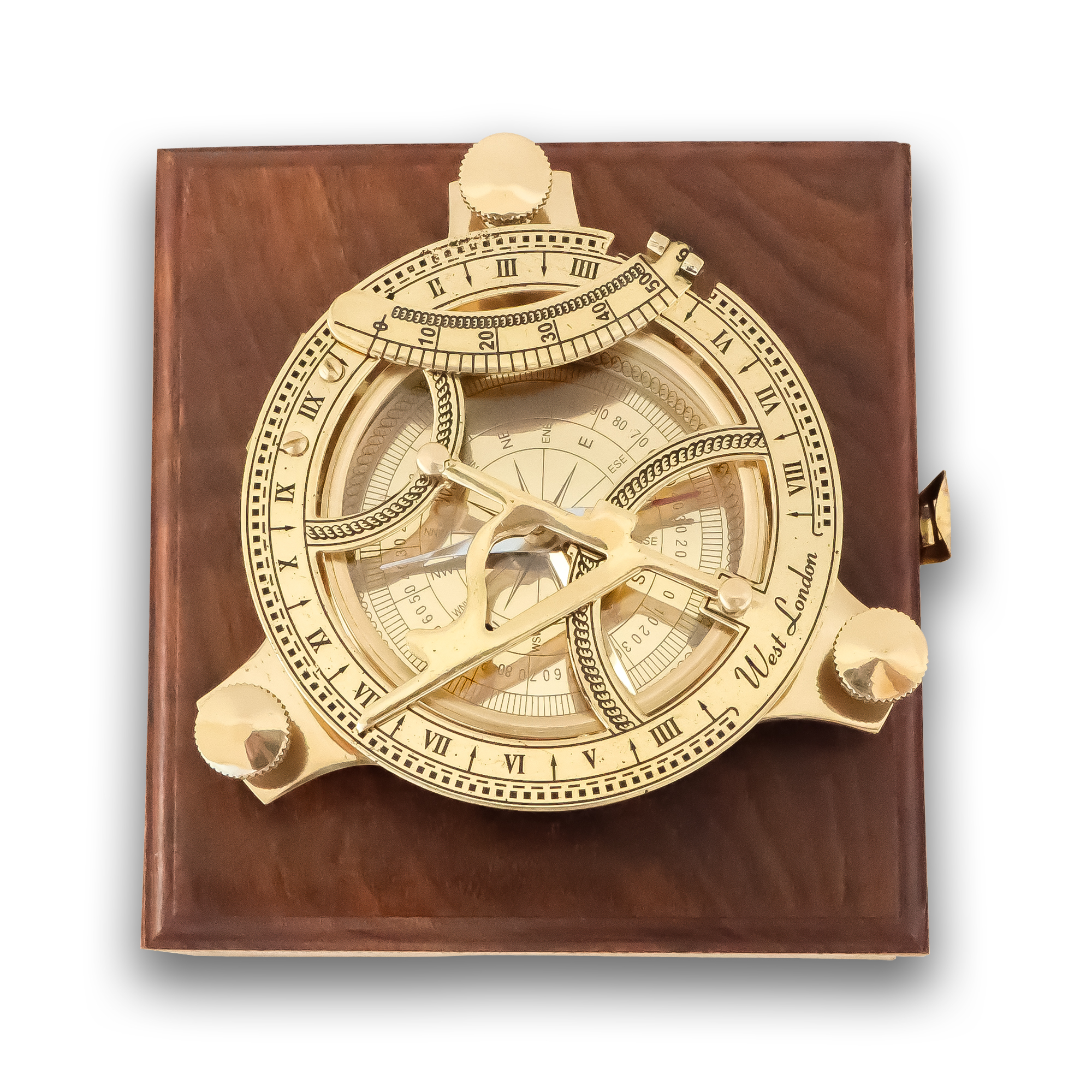 Nautical Marine Brass Sundial Compass with Box