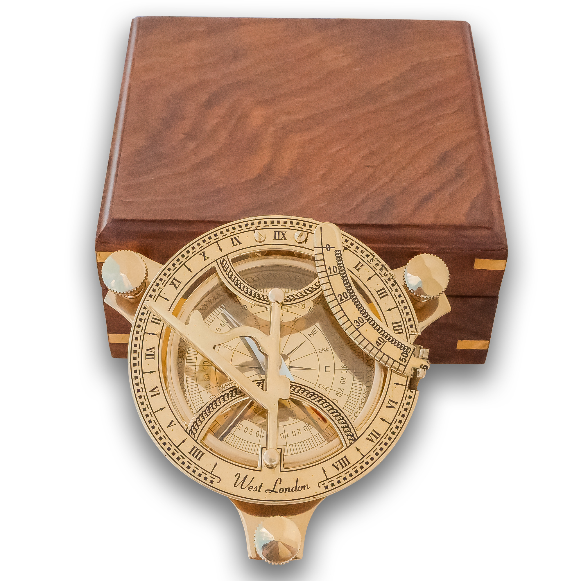 Nautical Marine Brass Sundial Compass with Box