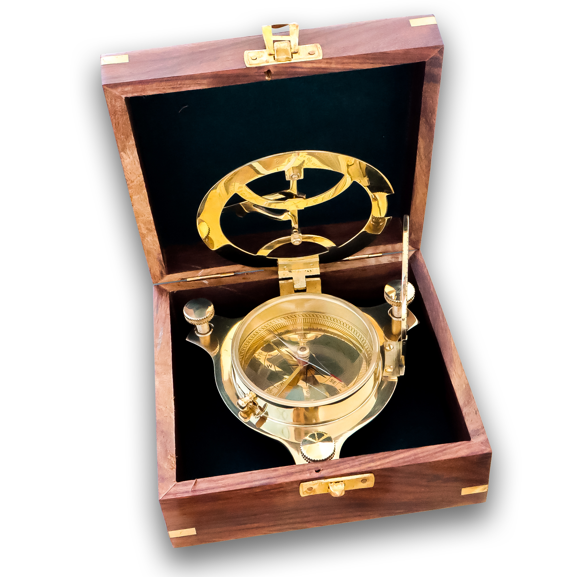 Nautical Marine Brass Sundial Compass with Box