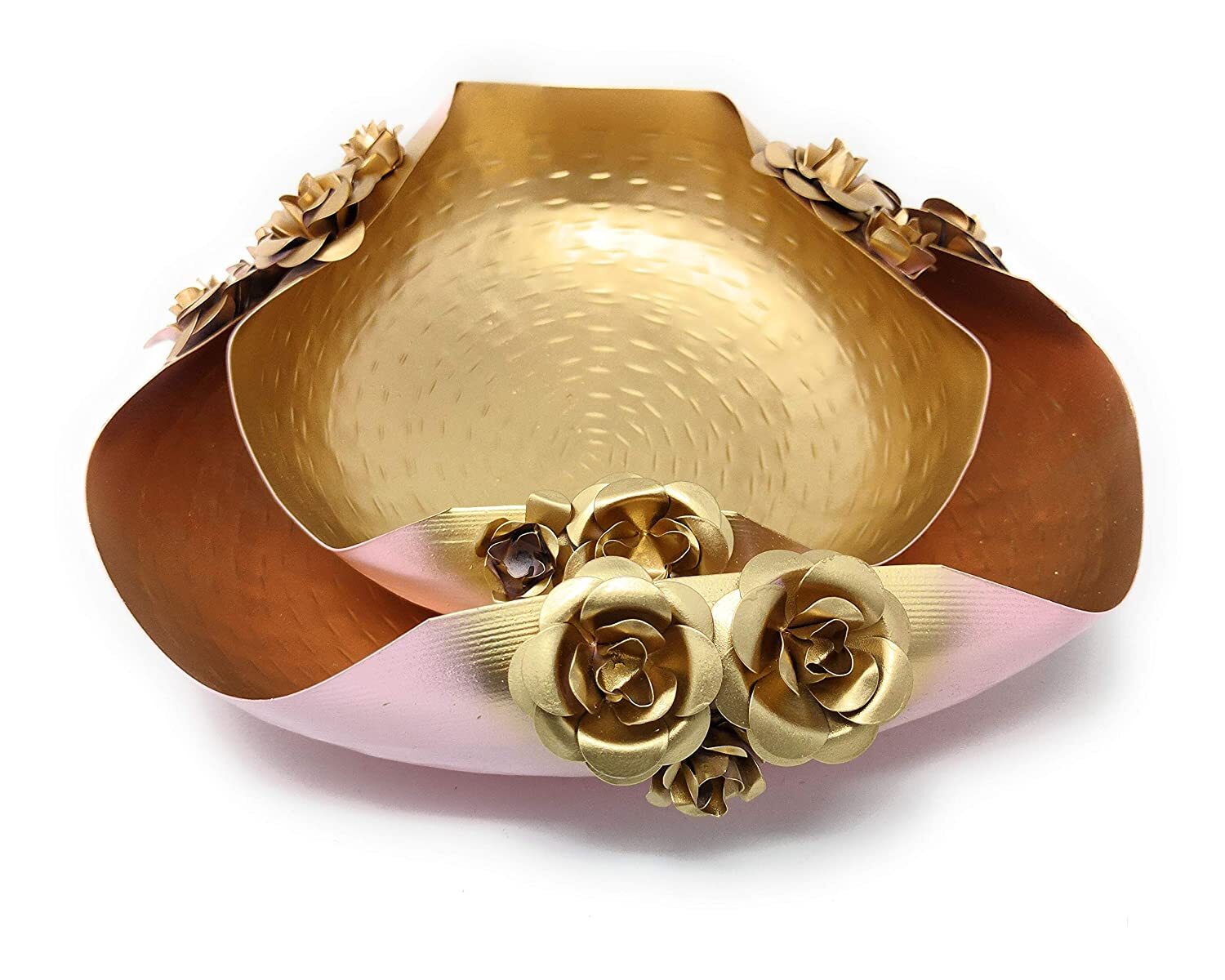 Diwali Special Table Centerpiece With Metal Decorative Urli Side Golden Rose Pot Floating Flower Potpuri Bowl For Home And Office Decor For Showpiece Pink