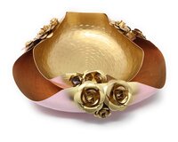 Diwali Special Table Centerpiece With Metal Decorative Urli Side Golden Rose Pot Floating Flower Potpuri Bowl For Home And Office Decor For Showpiece Pink