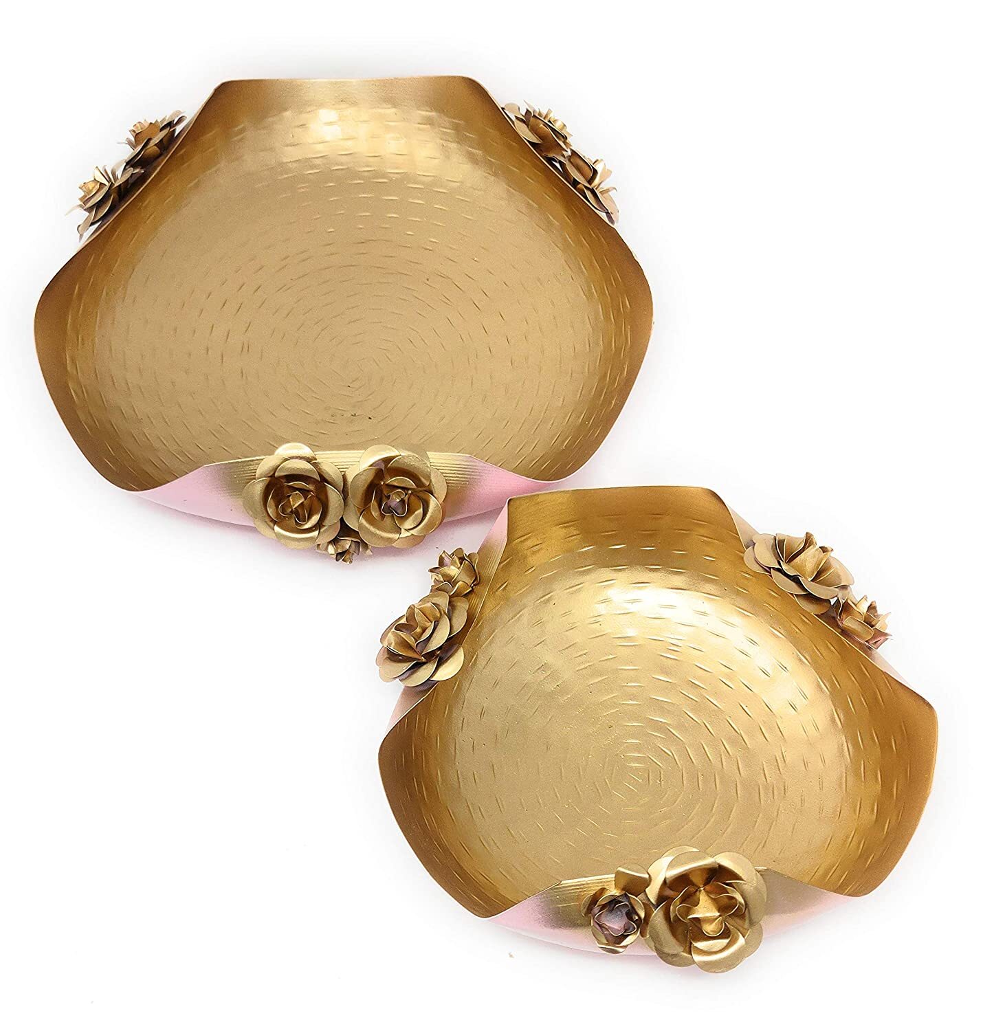 Diwali Special Table Centerpiece With Metal Decorative Urli Side Golden Rose Pot Floating Flower Potpuri Bowl For Home And Office Decor For Showpiece Pink