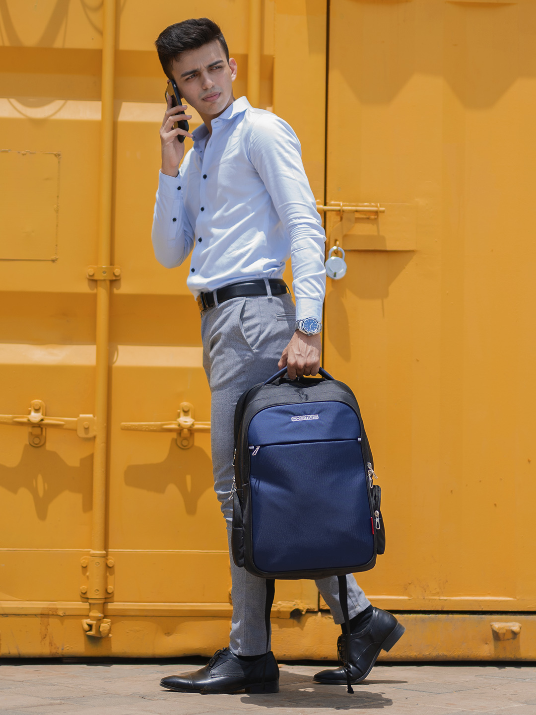Blue Polyester Waterproof Laptop Backpack