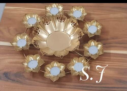 Metal Flower Urli Round Shape Golden Colour