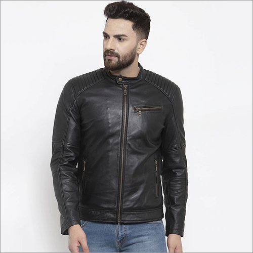 Men Black Leather Lightweight Biker Jacket