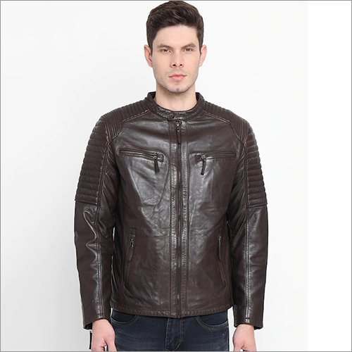 Men Coffee Brown Lightweight E-Dry Technology Leather Jacket