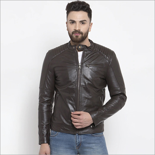 Men Brown Solid Lightweight Leather Jacket