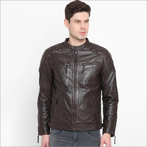 Men Coffee Brown Leather Lightweight E-Dry Technology Biker Jacket