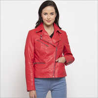 Women Red Synthetic Leather Lightweight Biker Jacket - Size S, Long Sleeves, Mesh Lining With E-dry Technology, 3 Pockets, Zip Closure