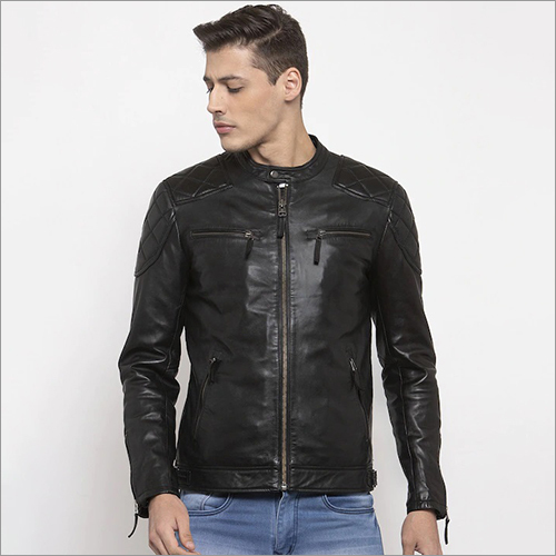 Men Black Solid Lightweight Leather Jacket