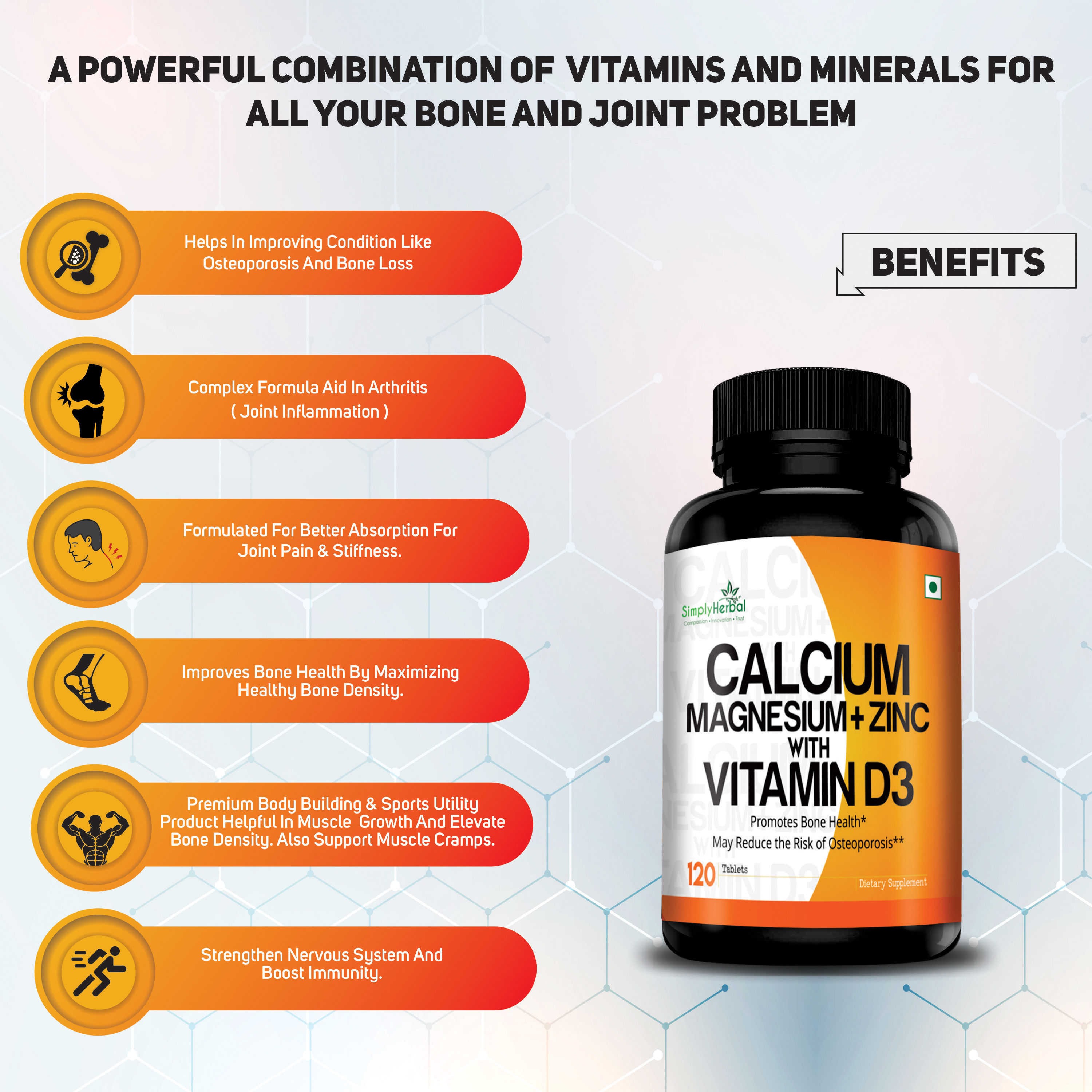 Simply Herbal Calcium Magnesium Zinc Supplement Tablets