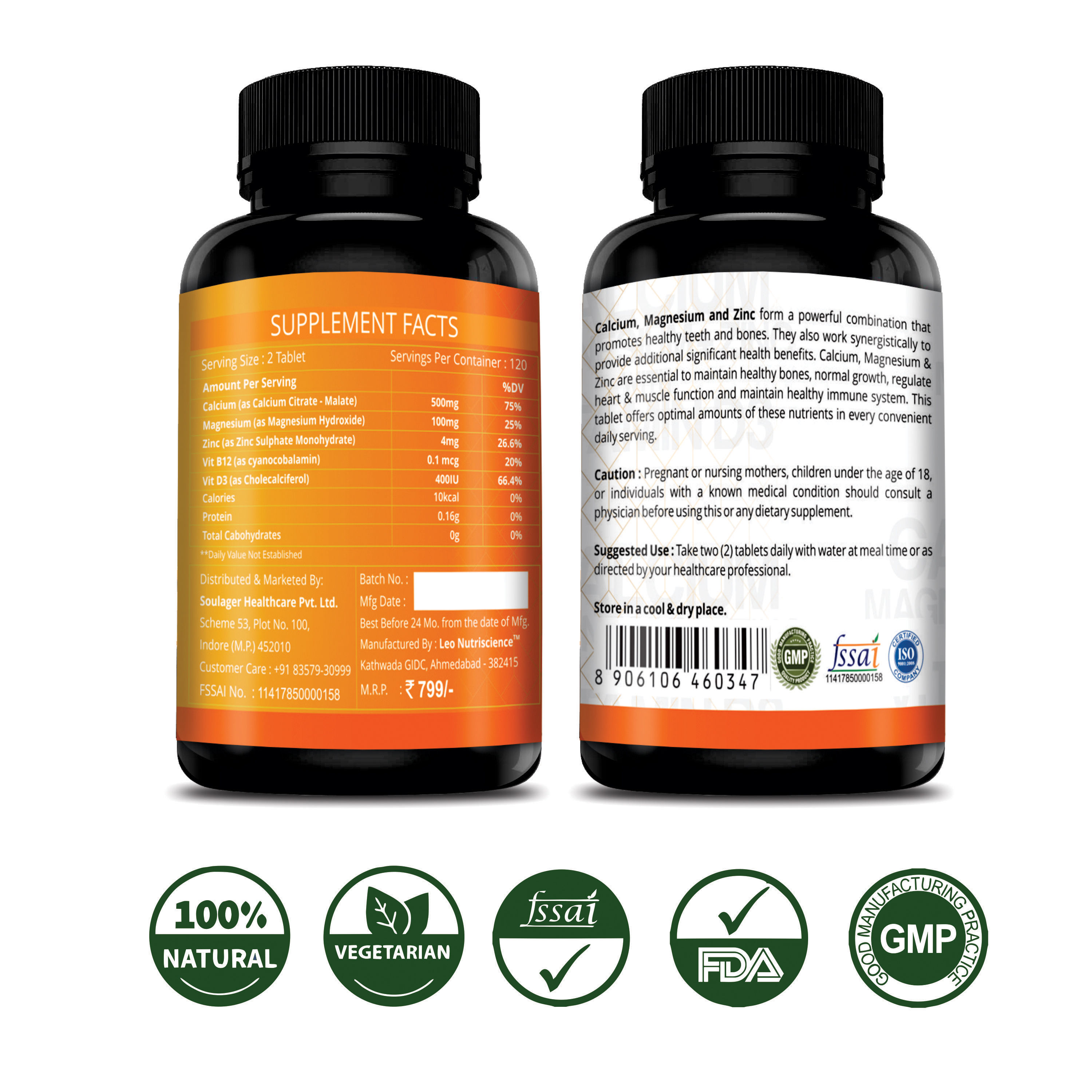 Simply Herbal Calcium Magnesium Zinc Supplement Tablets