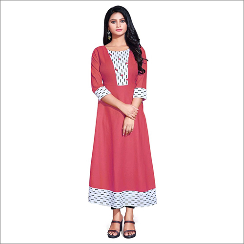 Washable Pink Anarkali Kurti With White Ptta