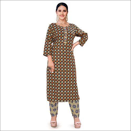 Brown Cotton Kurti With Palazzo Set