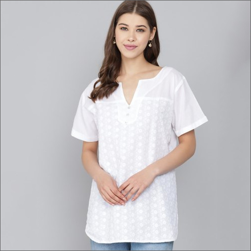 Embroidered White Cotton Top