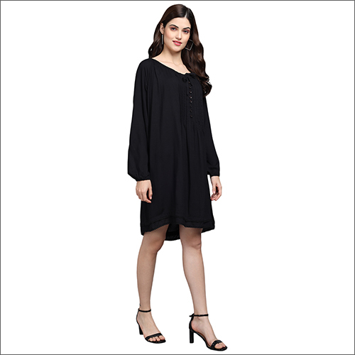 Ladies Black Rayon Long Top
