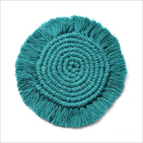 Premium Macrame Teal Blue Cotton Coaster - Soft Thread Weaving , Classy Home Furnishing Accessory for Mugs and Glasses
