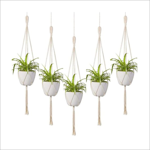 White Offwhite Macrame Boho Hanging Planter