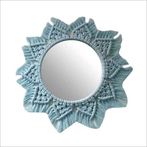 Round Handmode Macrame Wall Mirror Blue