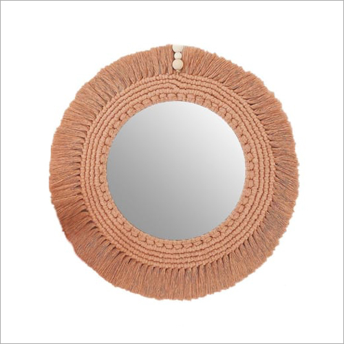 Rust Handmade Macrame Wall Mirror Pink